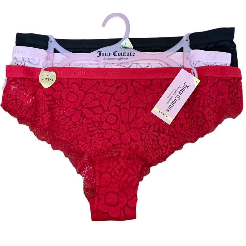 NWT ~ JUICY COUTURE ~ Lace Cheeky Panties (3) pack Large